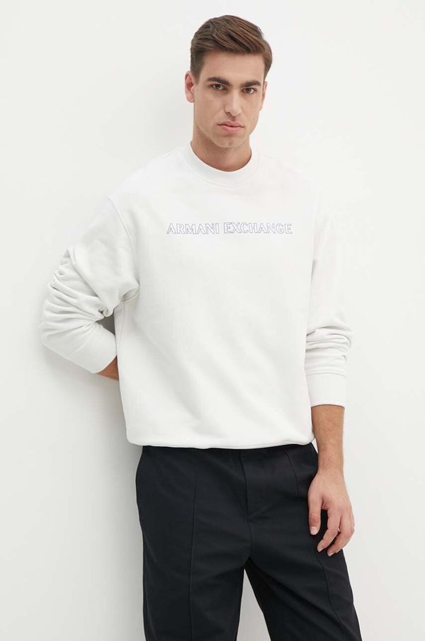 Armani Exchange Bombažen pulover Armani Exchange moški, bela barva, 6DZMBA ZJADZ