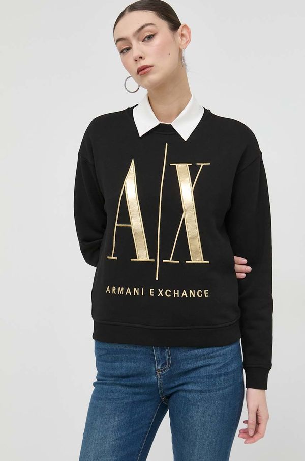Armani Exchange Bombažen pulover Armani Exchange ženska, črna barva