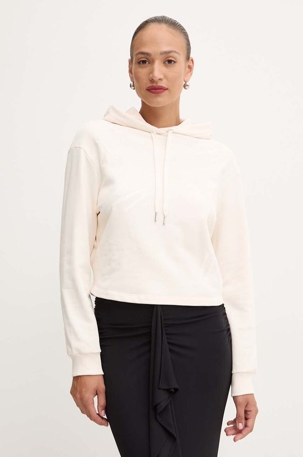 Armani Exchange Bombažen pulover Armani Exchange ženski, bež barva, s kapuco, 6DYM81 YJFZZ