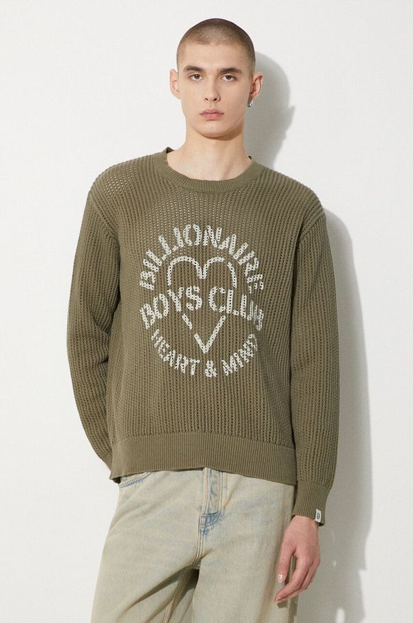 Billionaire Boys Club Bombažen pulover Billionaire Boys Club Heart & Mind Stencil Logo Jumper zelena barva, B24224