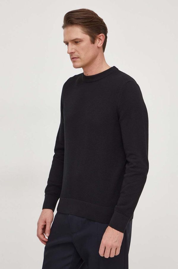 Boss Bombažen pulover BOSS črna barva