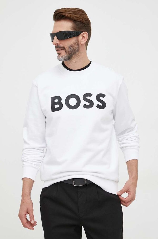 Boss Bombažen pulover BOSS moška, bela barva