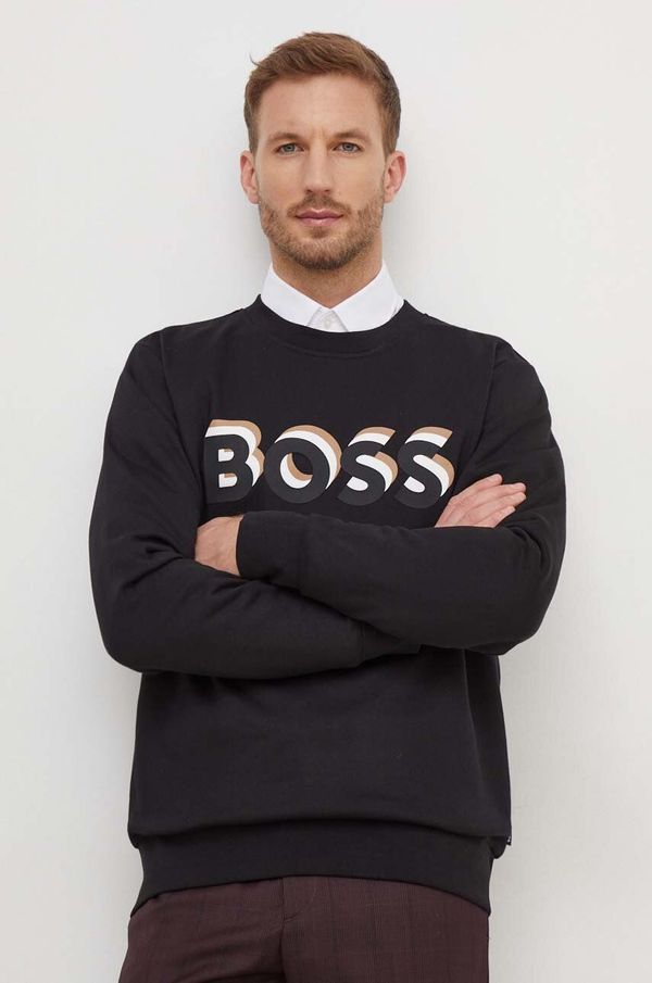 Boss Bombažen pulover BOSS moška, črna barva