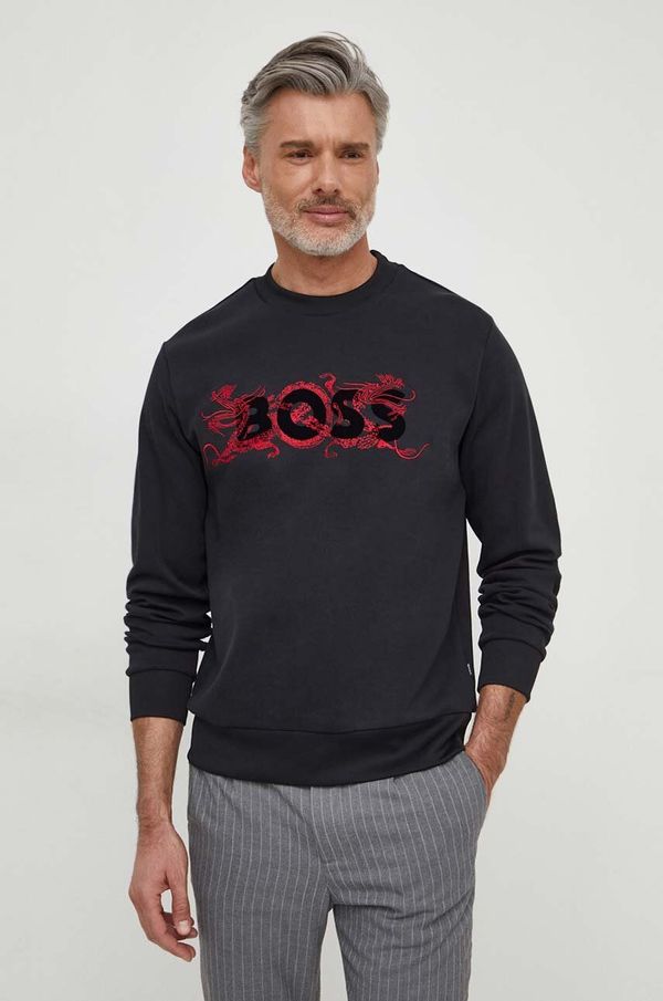 Boss Bombažen pulover BOSS moška, črna barva