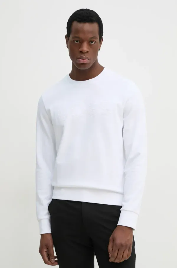 BOSS Bombažen pulover BOSS moški, bela barva, 50536797