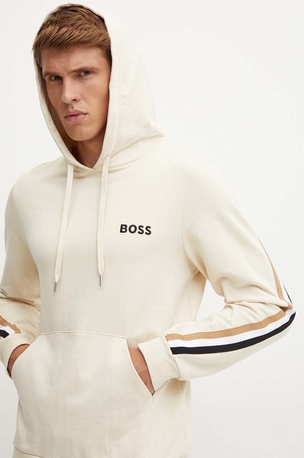Boss Bombažen pulover BOSS moški, bež barva, s kapuco, 50521884
