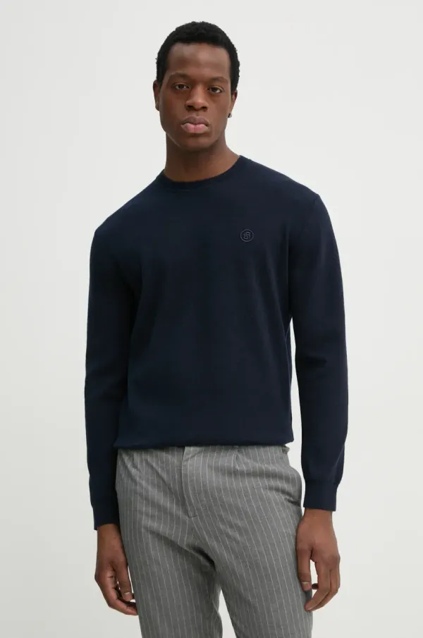 BOSS Bombažen pulover BOSS moški, mornarsko modra barva, 50531574