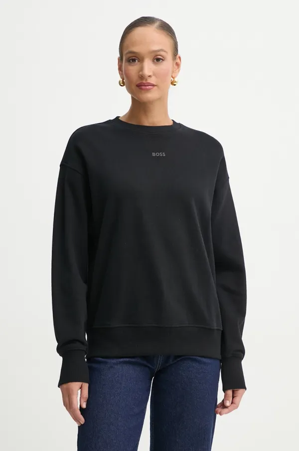BOSS Orange Bombažen pulover BOSS Orange ženski, črna barva, 50534821