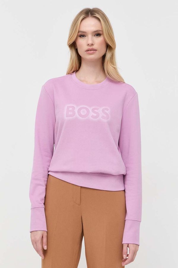 Boss Orange Bombažen pulover Boss Orange ženski, roza barva