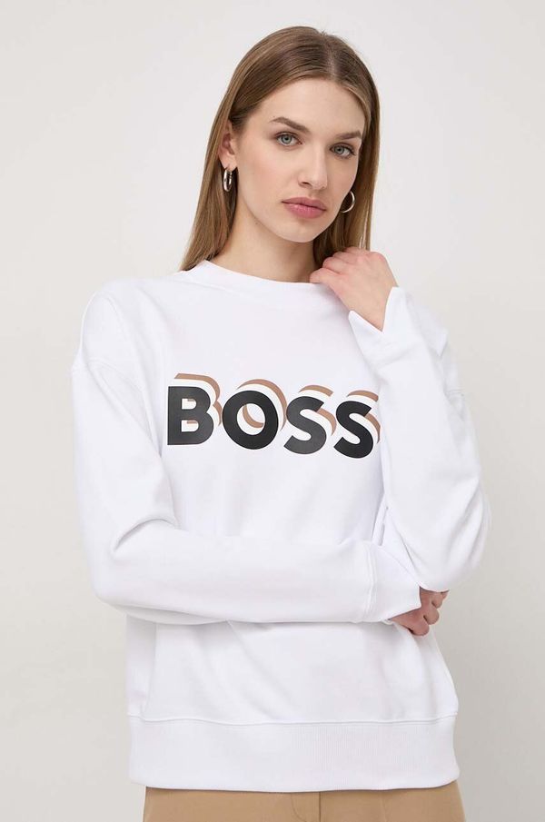 BOSS Bombažen pulover BOSS ženska, bela barva