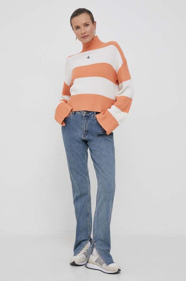 Calvin Klein Jeans Bombažen pulover Calvin Klein Jeans bež barva