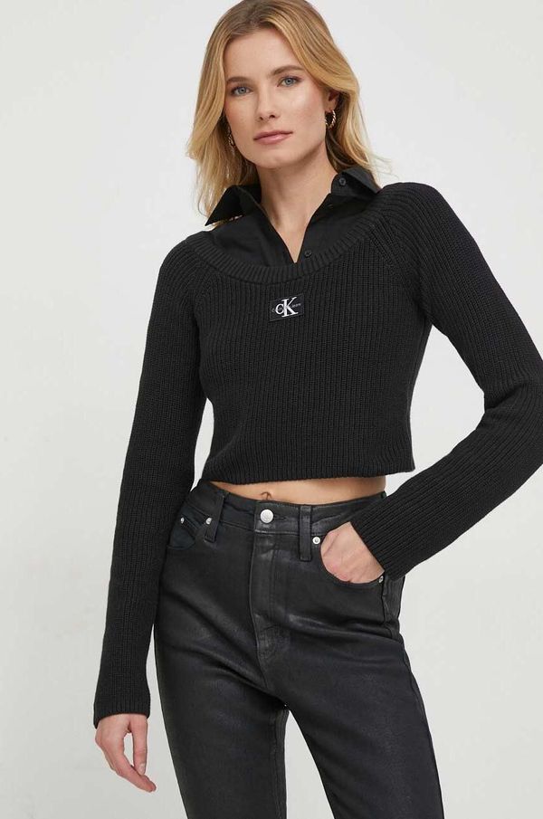 Calvin Klein Jeans Bombažen pulover Calvin Klein Jeans črna barva