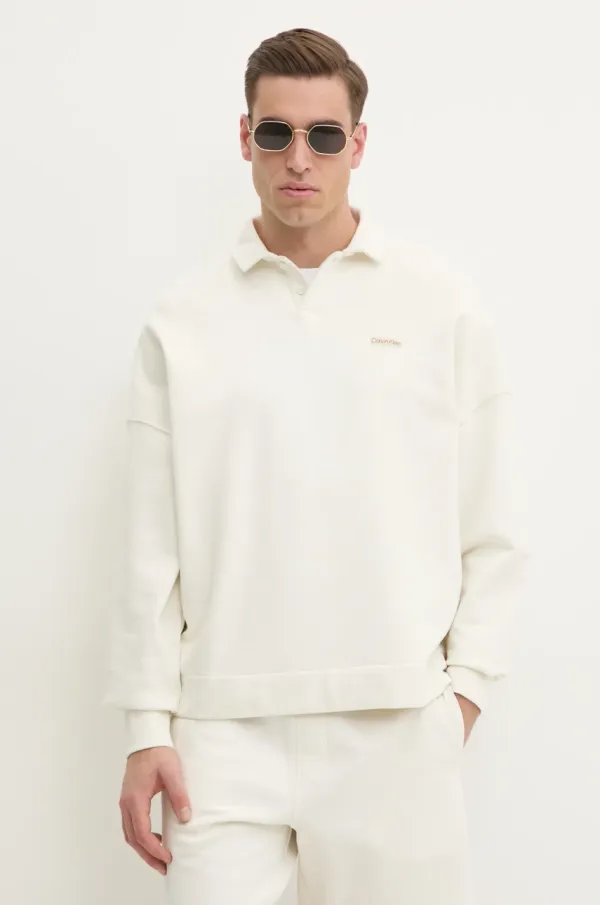 Calvin Klein Jeans Bombažen pulover Calvin Klein Jeans moška, bež barva, J30J327229