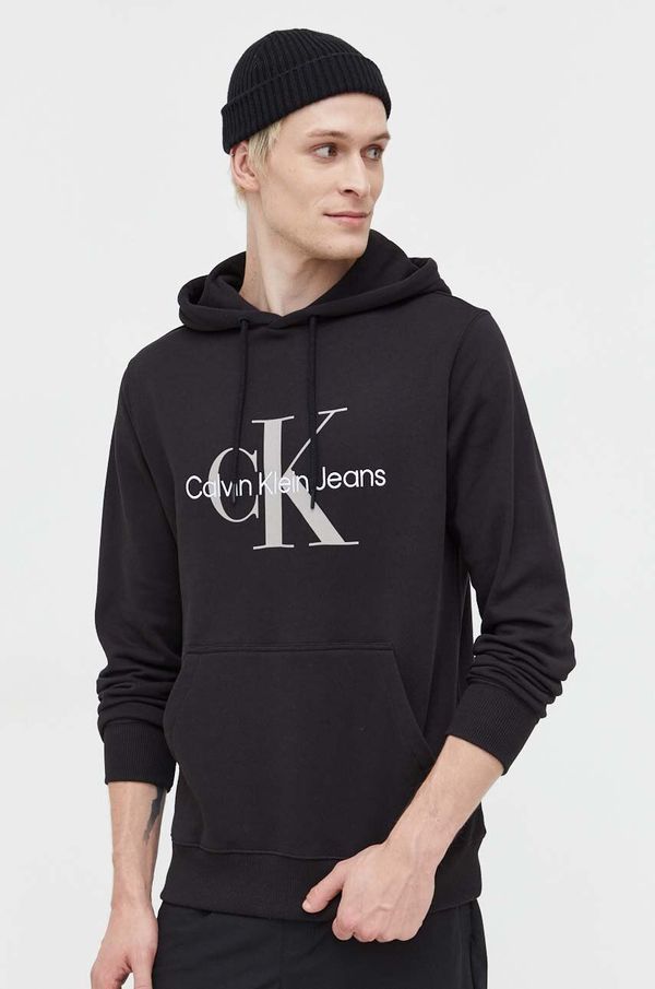 Calvin Klein Jeans Bombažen pulover Calvin Klein Jeans moška, črna barva, s kapuco