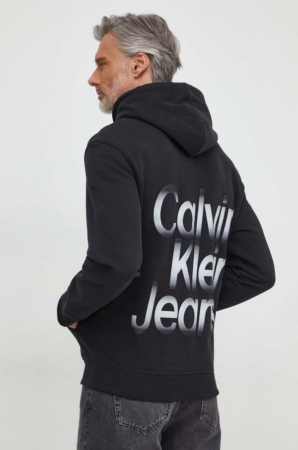 Calvin Klein Jeans Bombažen pulover Calvin Klein Jeans moška, črna barva, s kapuco