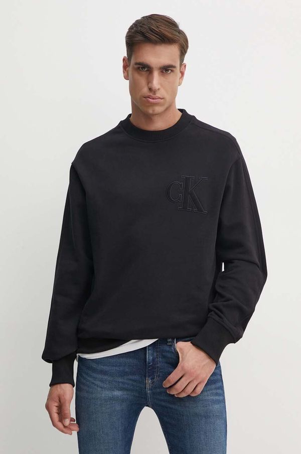 Calvin Klein Jeans Bombažen pulover Calvin Klein Jeans moški, črna barva, J30J325634