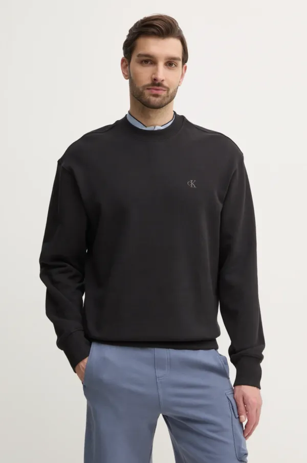 Calvin Klein Jeans Bombažen pulover Calvin Klein Jeans moški, črna barva, J30J327228