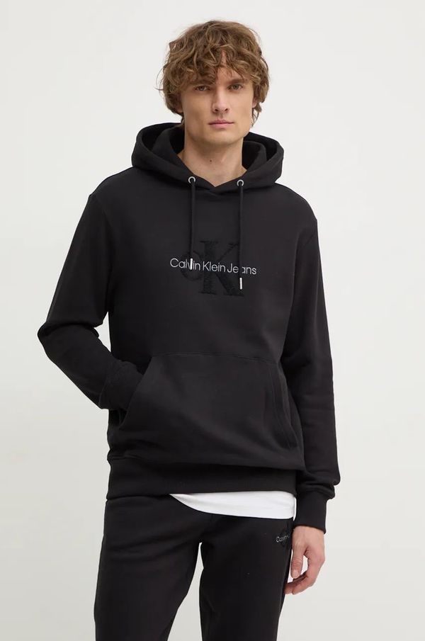 Calvin Klein Jeans Bombažen pulover Calvin Klein Jeans moški, črna barva, s kapuco, J30J326637