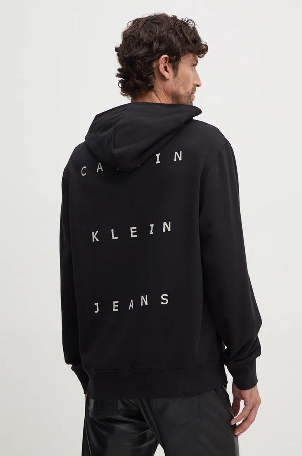 Calvin Klein Jeans Bombažen pulover Calvin Klein Jeans moški, črna barva, s kapuco, J30J327318