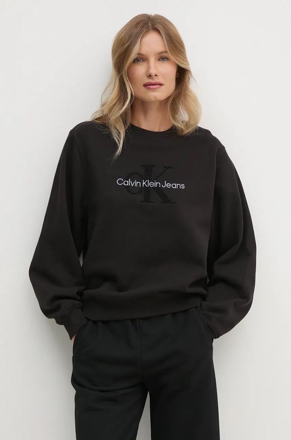 Calvin Klein Jeans Bombažen pulover Calvin Klein Jeans ženski, črna barva, J20J224652