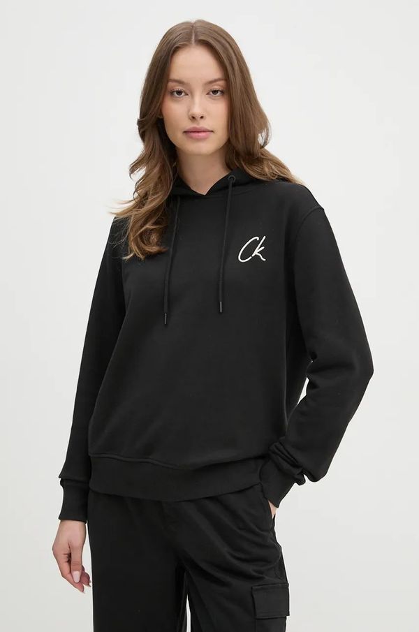 Calvin Klein Jeans Bombažen pulover Calvin Klein Jeans ženski, črna barva, s kapuco, J20J224179