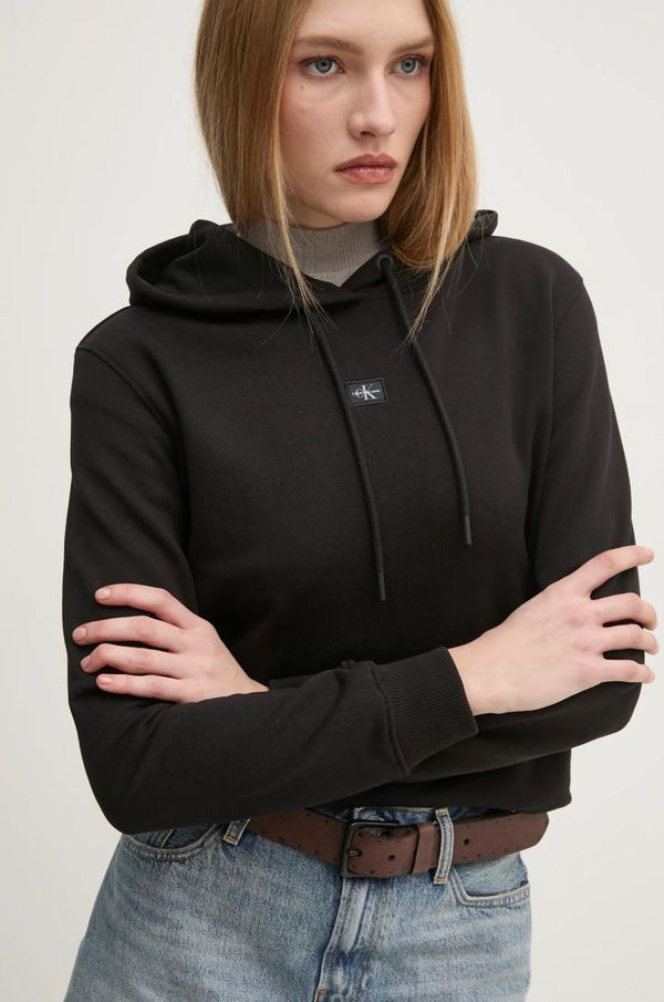 Calvin Klein Jeans Bombažen pulover Calvin Klein Jeans ženski, črna barva, s kapuco, J20J225085