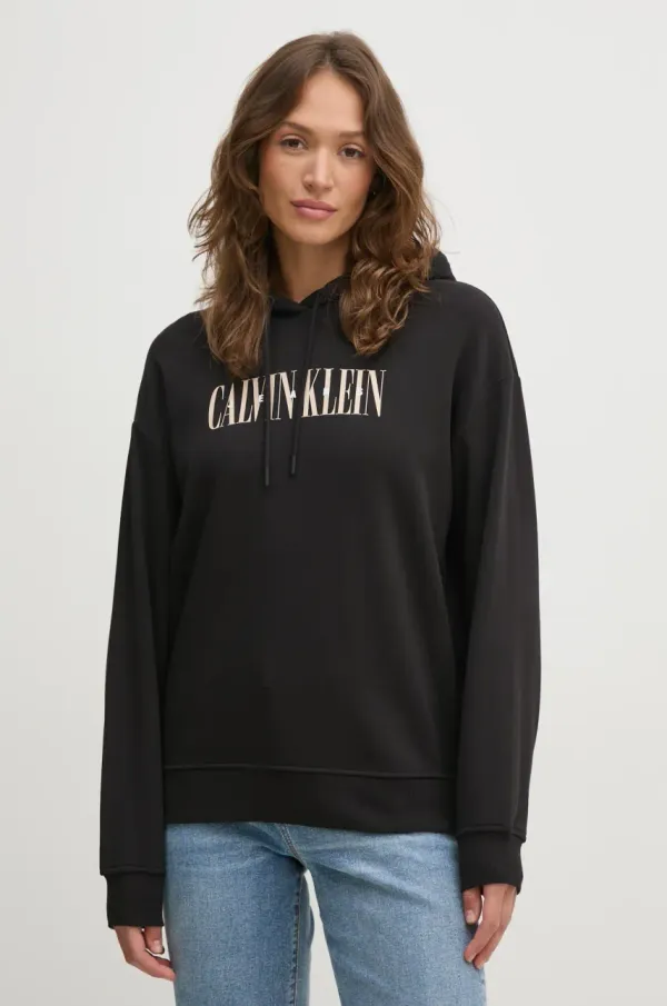 Calvin Klein Jeans Bombažen pulover Calvin Klein Jeans ženski, črna barva, s kapuco, J20J225579