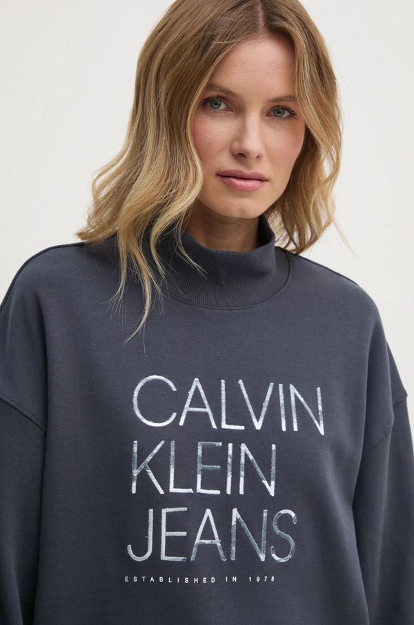 Calvin Klein Jeans Bombažen pulover Calvin Klein Jeans ženski, siva barva, J20J225082