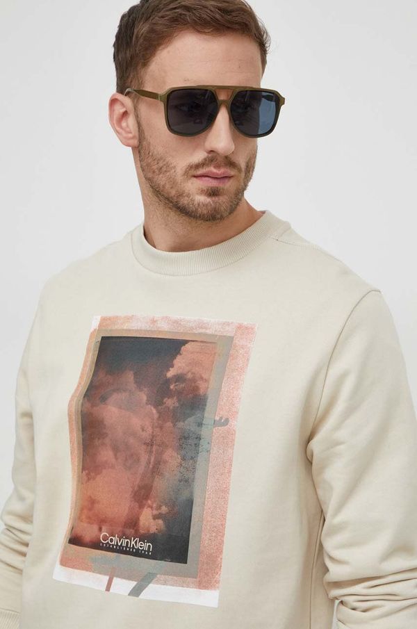 Calvin Klein Bombažen pulover Calvin Klein moška, bež barva