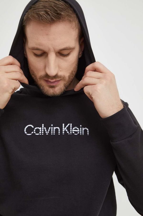 Calvin Klein Bombažen pulover Calvin Klein moška, črna barva, s kapuco