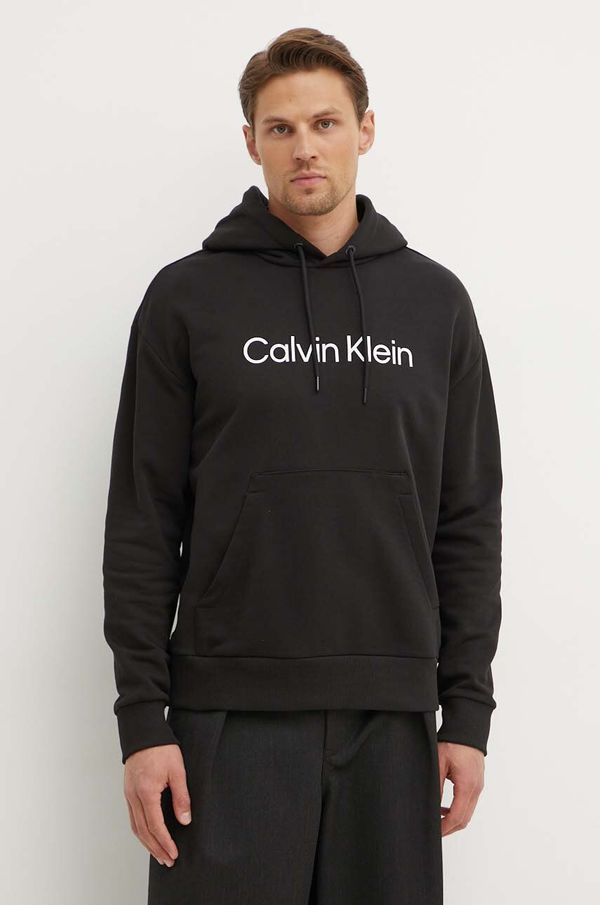Calvin Klein Bombažen pulover Calvin Klein moška, črna barva, s kapuco