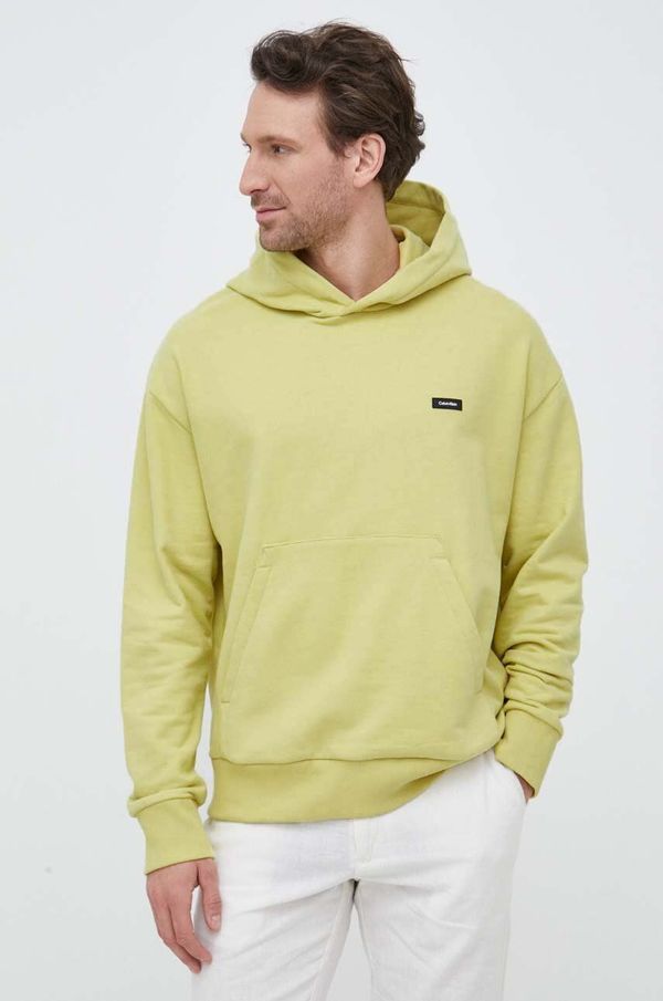 Calvin Klein Bombažen pulover Calvin Klein moška, rumena barva, s kapuco