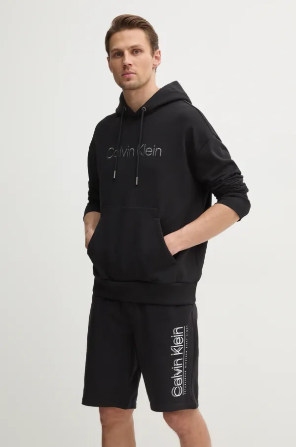 Calvin Klein Bombažen pulover Calvin Klein moški, črna barva, s kapuco, K10K114257