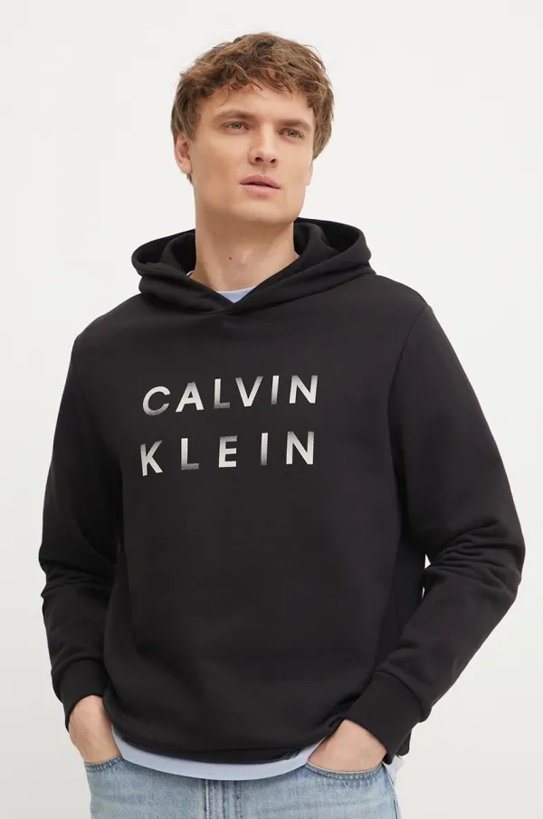Calvin Klein Bombažen pulover Calvin Klein moški, črna barva, s kapuco, K10K114261