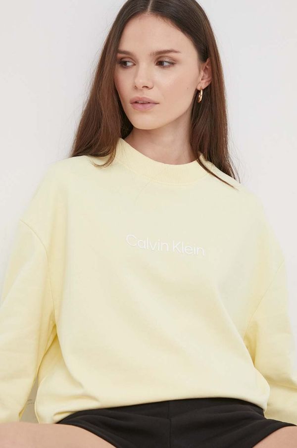 Calvin Klein Bombažen pulover Calvin Klein ženska, rumena barva
