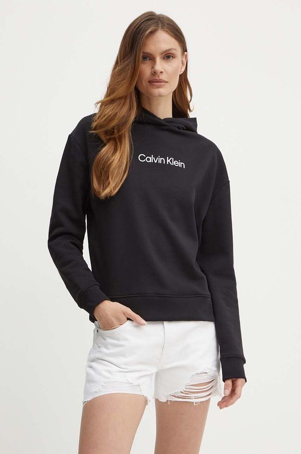Calvin Klein Bombažen pulover Calvin Klein ženski, črna barva, s kapuco, K20K205449