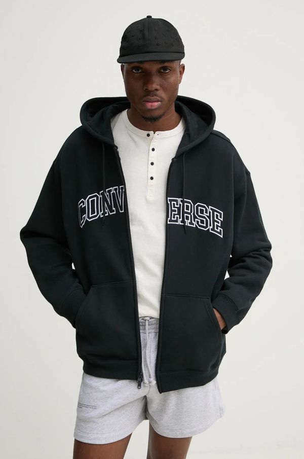 Converse Bombažen pulover Converse moški, črna barva, s kapuco, 10027083-A02