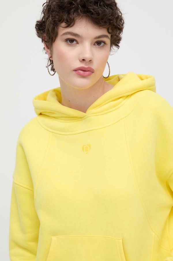 Desigual Bombažen pulover Desigual LOGO ženski, rumena barva, s kapuco, 24SWSK43