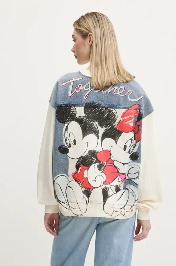 Desigual Bombažen pulover Desigual MICKEY MOUSE ženski, bež barva, 25SWSK39