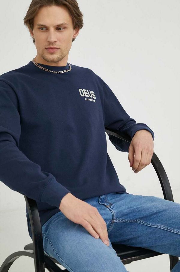Deus Ex Machina Bombažen pulover Deus Ex Machina moška, mornarsko modra barva