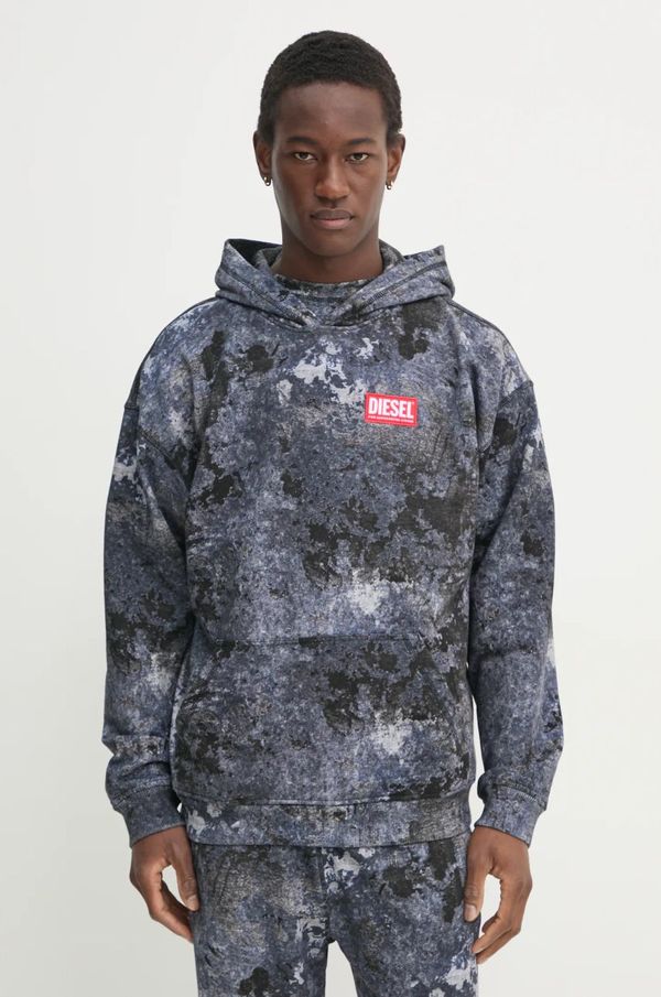 Diesel Bombažen pulover Diesel S-BOXT-HOOD-R8 SWEAT-SHIRT moški, siva barva, s kapuco, A16404.0QLAG