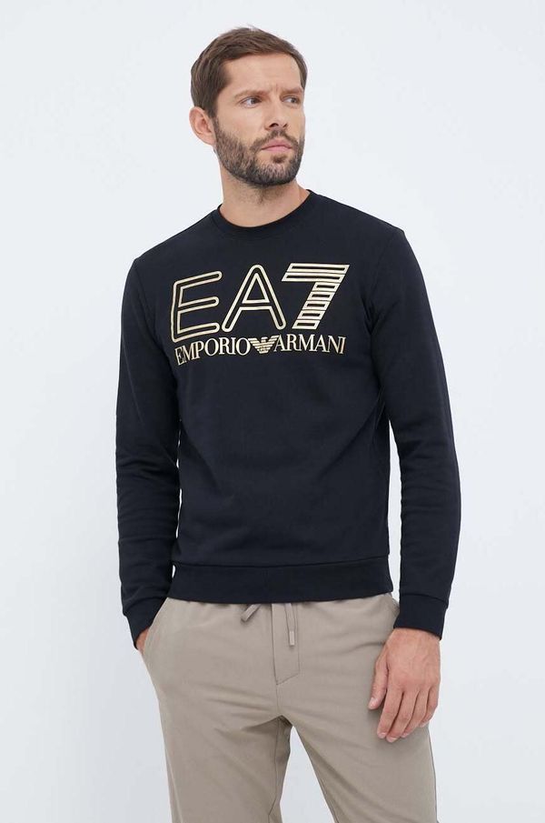 EA7 Emporio Armani Bombažen pulover EA7 Emporio Armani moška, črna barva