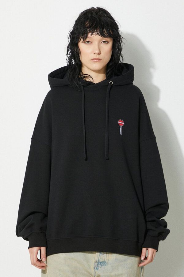 Fiorucci Bombažen pulover Fiorucci Black Lollipop Patch Hoodie črna barva, s kapuco, M01FPSHO092CJ05BK01