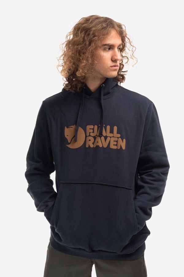 Fjallraven Bombažen pulover Fjallraven moška, mornarsko modra barva, s kapuco