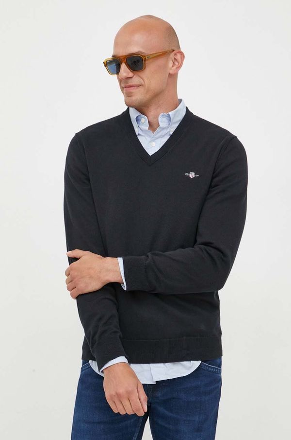 Gant Bombažen pulover Gant črna barva