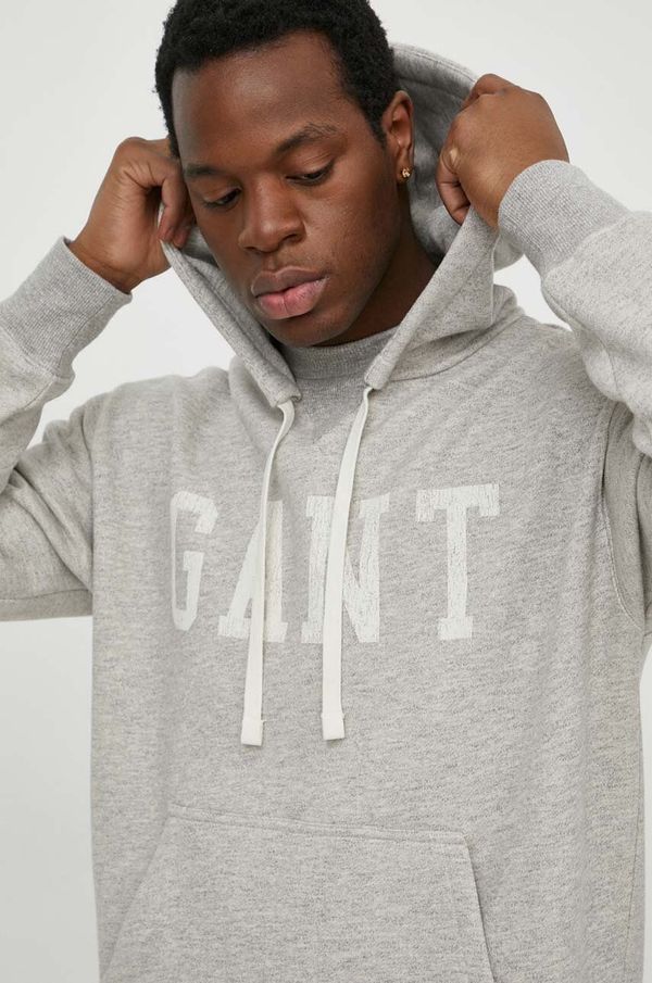 Gant Bombažen pulover Gant moška, siva barva, s kapuco