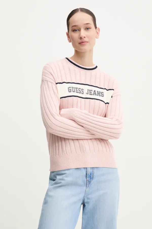 Guess Jeans Bombažen pulover Guess Jeans roza barva, W5RR46 Z3HM1