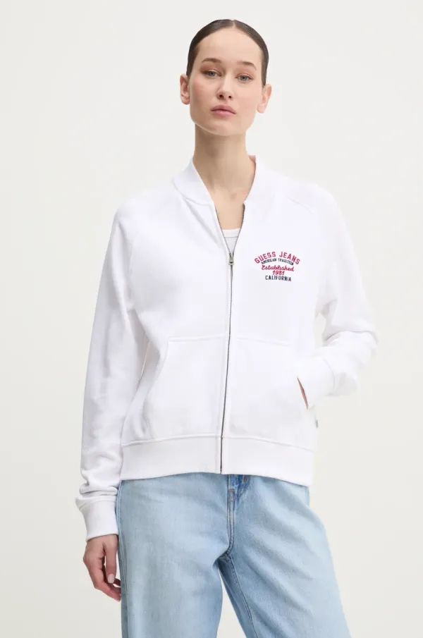 Guess Jeans Bombažen pulover Guess Jeans ženski, bela barva, W5RQ22 K68I4