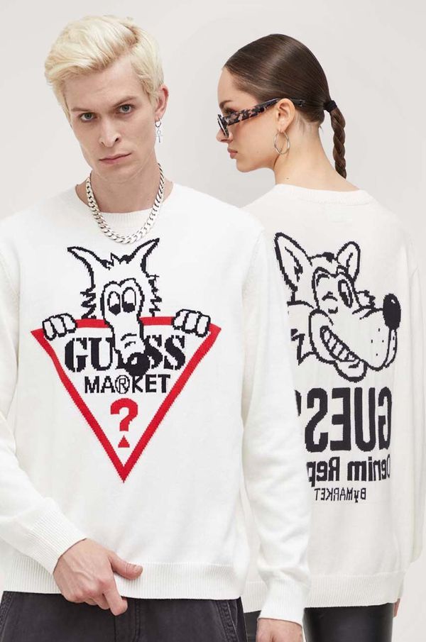 Guess Originals Bombažen pulover Guess Originals bež barva