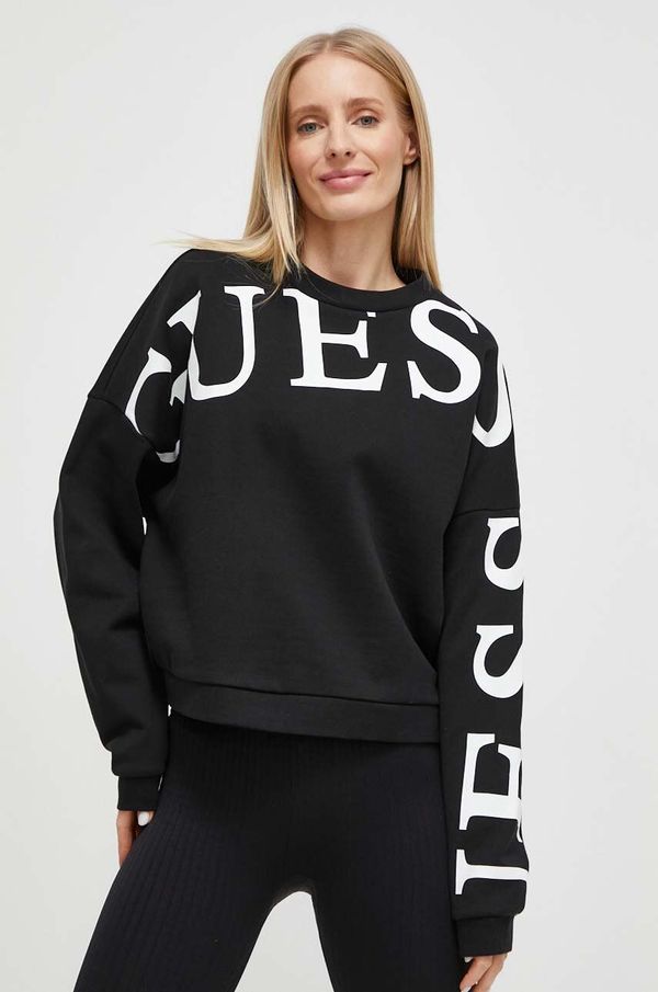 Guess Bombažen pulover Guess ženska, črna barva